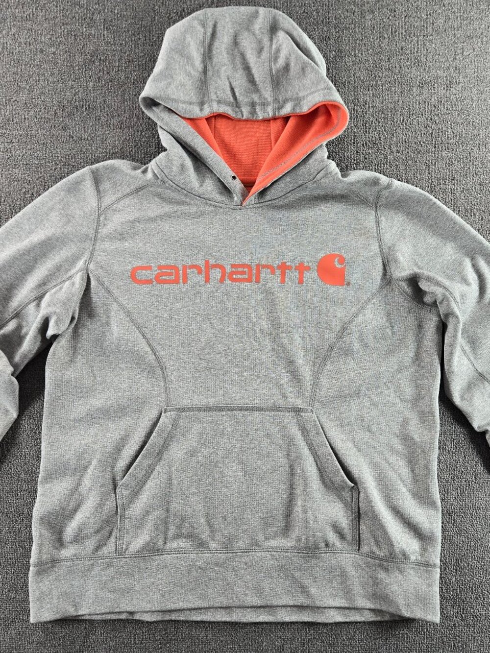 Carhartt Hoodie Youth Large Gray Orange Pullover Sweatshirt
